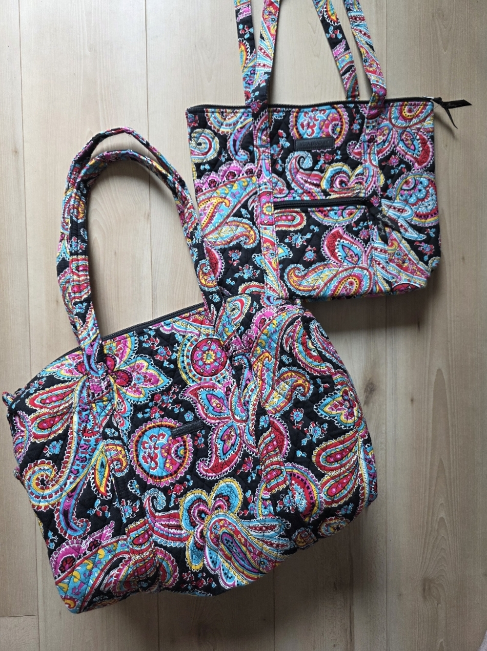 Bundle Vera Bradley Travel Bags Quilted Paisley Weekender Tote Bag Black Printed